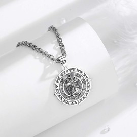 INFUSEU St Christopher Necklace for Men, 925 Sterling Silver Saint Christopher Pendant Compass Christian Faith Religious Divine Protection Jewelry Amulet Gifts for Men Women