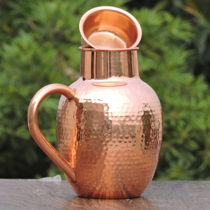 Pure Copper Water Jug with Bowl, Heavy Duty Copper Jug