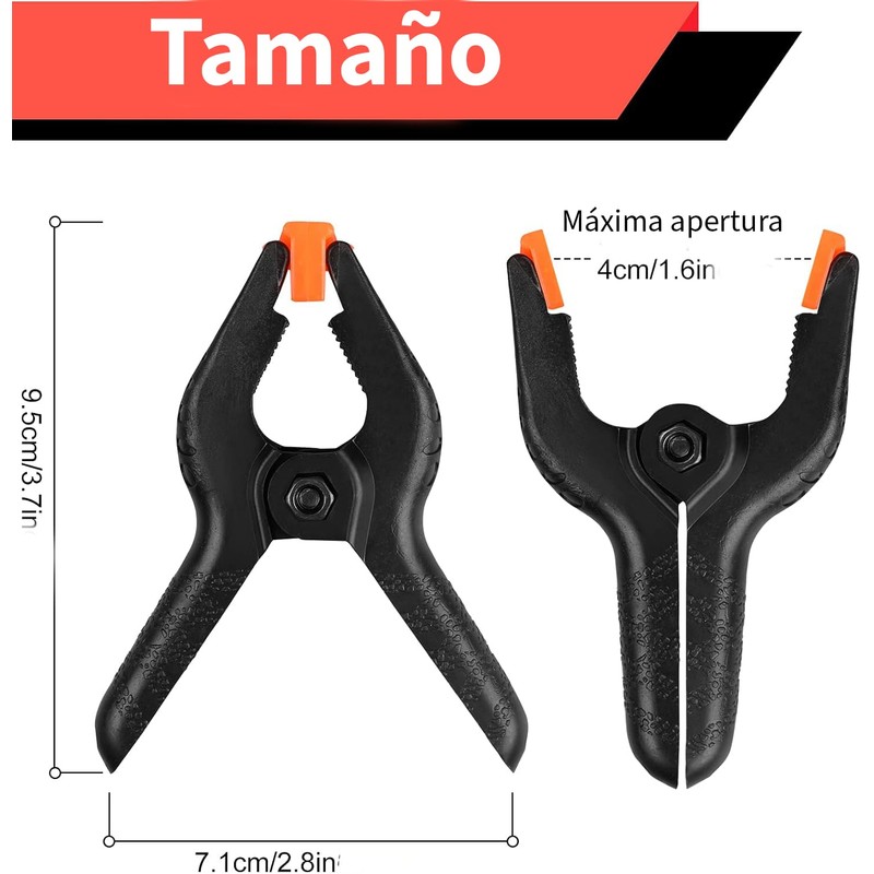 Timotech 12 Clips Resistentes de Plástico, Abrazaderas para Carpintería, Pinzas