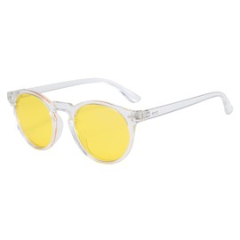 Long Keeper Round Polarised Sunglasses Men Women Retro Sunglasses Round Small Classic Vintage Round Glasses Polarised UV400 Protection 48 mm, Transparent frame - yellow lens