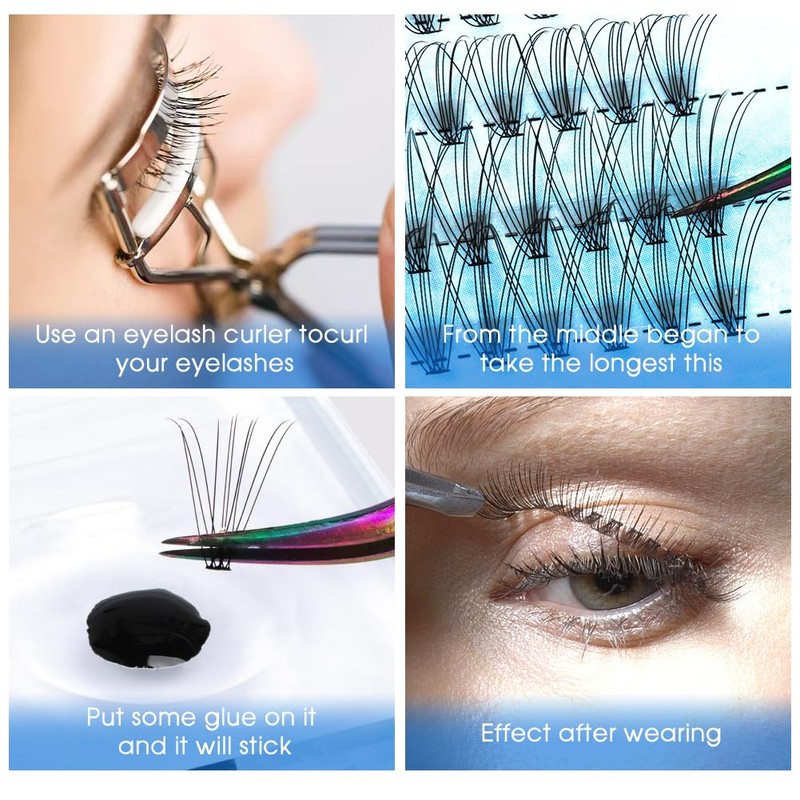 Bransfy False Eyelashes Clusters 280pcs DIY Eyelash Extension D Curl
