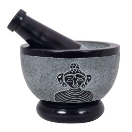 Divit Shilp Mortar and Pestle, Made of Heavy Duty Polished Hard Stone, Natural Stone Grinder For Spices, Pastes, Herbs, Seasoning etc. (Buddha)