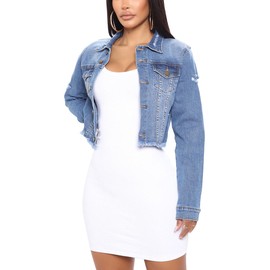 Denim Jacket for Women 2025 Casual Fashion Long Sleeve Zipper Distressed Jean Jackets with Pockets