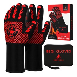 Pro-Series BBQ Gloves - Heat Resistant Grill, Grilling, and Oven Gloves for Culinary Experts - Extreme Fireproof Protection, Silicone Grip, Extra Long Mitts - Indoor & Outdoor - with Protective case