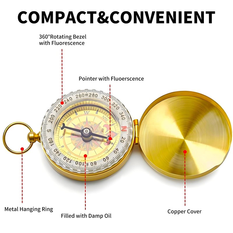 Compass Clamshell Compass Camping Gear Survival Gear Waterproof Luminous Compass