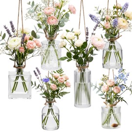 Romooa 6 Pcs Hanging Planters Glass Vases Transparent Glass Terrariums with Rope Small Hanging Planters Pot Containers Plant Propagation Stationsfor Air Plants Flowers Indoor Window Home Wedding Decor