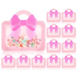 Pineraap 12 Pieces Bow Goodie Bags Cute Bow Candy Treat Bags with Handle Waterproof Reusable Gift Storage Bags for Birthday Party Baby Shower (Pink)