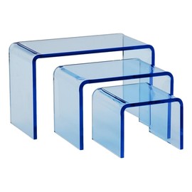 2 Inch Deep 3 Piece Acrylic Riser Display Stand Color Variation Set 2 (Neon Blue)