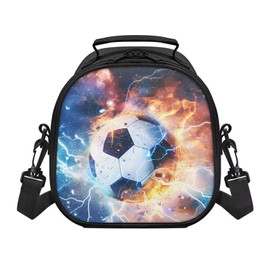 Renewold Fashion Soccer Boys Lunch Box Large Capacity Insulated Lunch Bag with Adjustable Strap Thermal Picnic Cool Bags for School Picnic Travel Hiking Camping