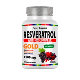 Resveratrol 1340 mg. 90 Cápsulas Veganas. Polifenoles, Betacaroteno, Licopeno, Vitamina C, Anti-Ox complex, el más completo suplemento antioxidante. Purely Organics Resveratrol Gold.