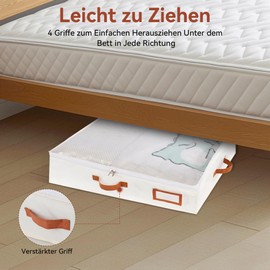 MEKOTRIN Waterproof Underbed Storage Box with Transparent Lid, Leather Handles, Foldable Bag for Clothes, Blankets, Shoes (26L)