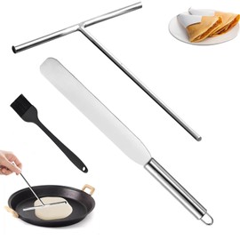 Set of 3 Crepe Distributors, Crepes Distributor and Spatula, Stainless Steel Crepe Turner, Dough Distributor, Crepes Spatula, T-Shape Crepe Maker Accessories for Home, Kitchen, Baking, Cooking, Baking