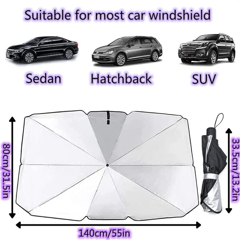 KPBKQLGA Car Windshield Sun Shade Umbrella, Foldable Universal Fit for