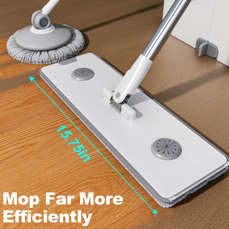 POPMOP 15.7" Flat Mop and Bucket Set with Wringer System