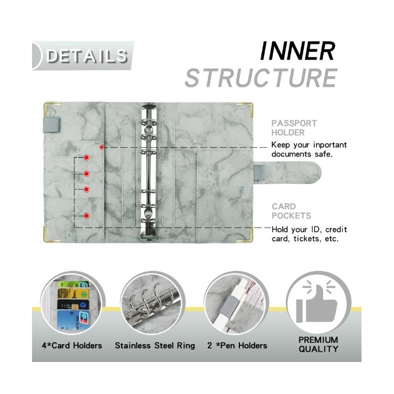 Marble A6 Ring Binder Budget Book Marble Grain Notebook Book