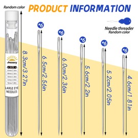 30 PCS Large Eye Sewing Needles, 5 Size Hand Sewing Needles, Leather Embroidery Thread Needle, Stainless Steel Yarn Knitting Quilting Needle with Threader for Crafts, Repair