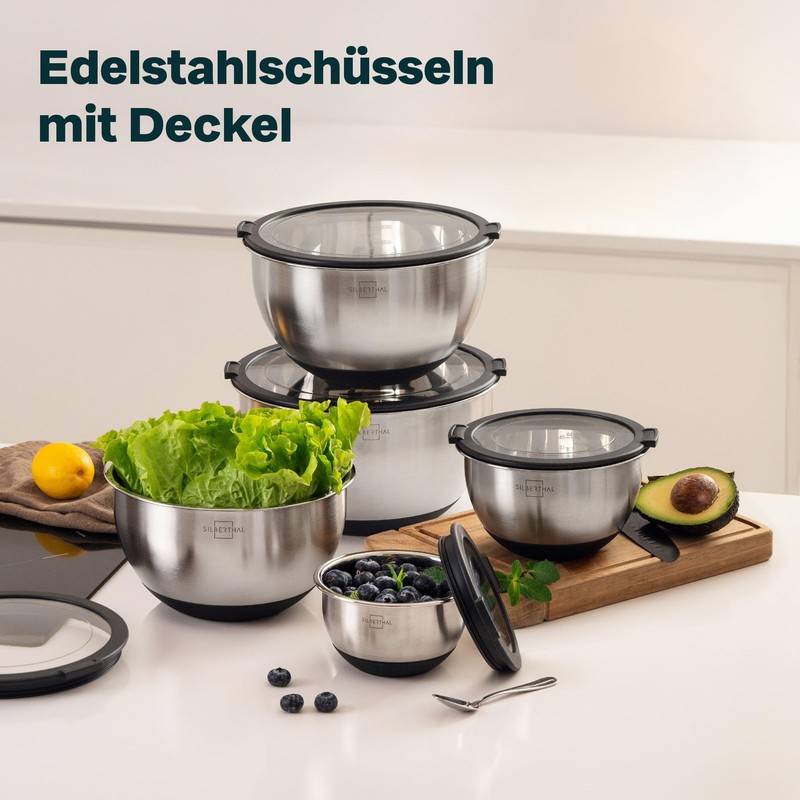 SILBERTHAL Stainless Steel Bowl with Lid - 700 ml Mixing