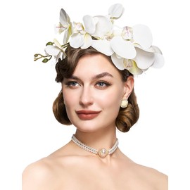 Coucoland Flower Hat Fascinators for Women - Fancy Tea Party Church Cocktail Derby Hats Floral Fascinator Headband, White-1, One Size