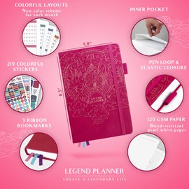 Legend Weekly Colorful Planner 2nd Edition – Undated Life & Work Agenda Journal for Time Management, Goal Setting, Productivity, Tasks & To Do Lists – A5 size, 5.8 ″ x 8.3″, Hardcover – Hot Pink