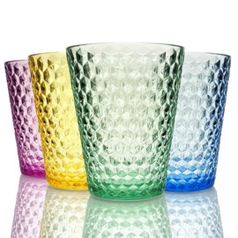 Lily's Home Unbreakable Premium Drinking Glasses Set of 4, Plastic Cups, Reusable Drinkware, Tumblers Water Cups Shatterproof & Stackable, Indoor & Outdoor cups 3.4in×4.3in,13.5oz. Made in Taiwan.