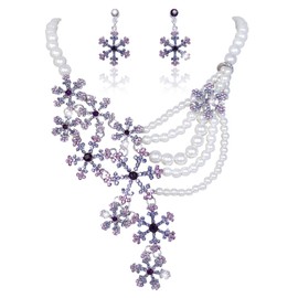 EVER FAITH Austrian Crystal Simulated Pearl Bridal Snowflake Necklace Earrings Set Blue Silver-Tone