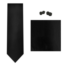 Jacob Alexander 3 Piece Set Men's Silk Blend Solid 2.5 inch Slim Width Neck Tie Pocket Square and Knots - Black