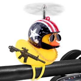 wonuu Rubber Duck Bike Bell, Squeeze Ducks with Helmet for Cycling Car Dashboard Decorations Motorcycle Bicycle Accessories (Silver-Star Flag)