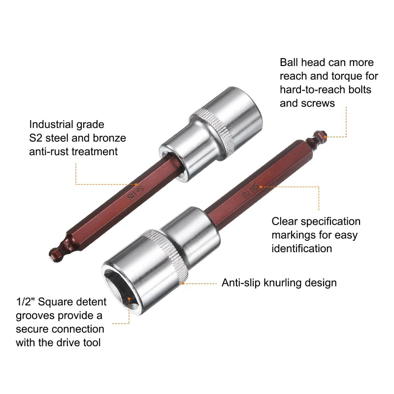 HARFINGTON 5mm Ball End Hex Bit Socket 1/2" Square Drive