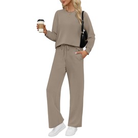 WIHOLL 2 Piece Sets for Women Fall Fashion 2025 Travel Vacation Airport Outfits for Airplane Going Out Comfy Matching Women's Clothing Petite Lounge Sets Winter Active Track Suits Light Coffee S