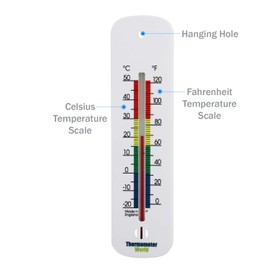 White Wall Thermometer To Measure Room Temperature In The Home Office Garden or Greenhouse - Stylish Accurate Room Thermometer