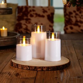 Homemory Realistic Flickering Battery Operated Candles, LED Fake Electric Candle with Remote Control and Timer, Flameless Candles for Home, Christmas Decoration, White, Set of 3