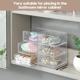Imakmasion Imakmasion Mini Drawer Organizer with 3 Drawers C Clear Transparent Storage Box for Office Supplies, Makeup, Jewelry, and Bathroom Essentials (Small, 3.11" x 3.5" x 5.12")