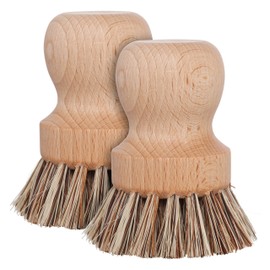 REDECKER Natural Fiber Bristle Pot Brush - Untreated Beechwood Handle - Heat-Resistant Union Fiber Head for Cleaning Pots, Pans and More - 2-1/2 inch Diameter - Set of 2 - Boar Bristle Dish Brush