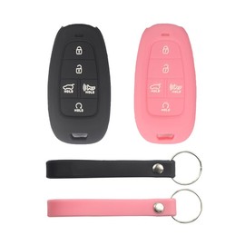 vicover 2Pcs Rubber 5 Buttons Remote Smart Key Fob Case Cover Protector Keyless with Keychain Compatible with Hyundai Sonata Santa Fe Palisade Tucson 2022 2023 2024 Black Pink
