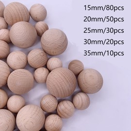 HERZONE 20 mm Wooden Balls Made of Beech Wood, Pack of 50, Wooden Beads without Hole, Craft Beads for Crafts and Painting (2.0 cm - 50 Pieces)