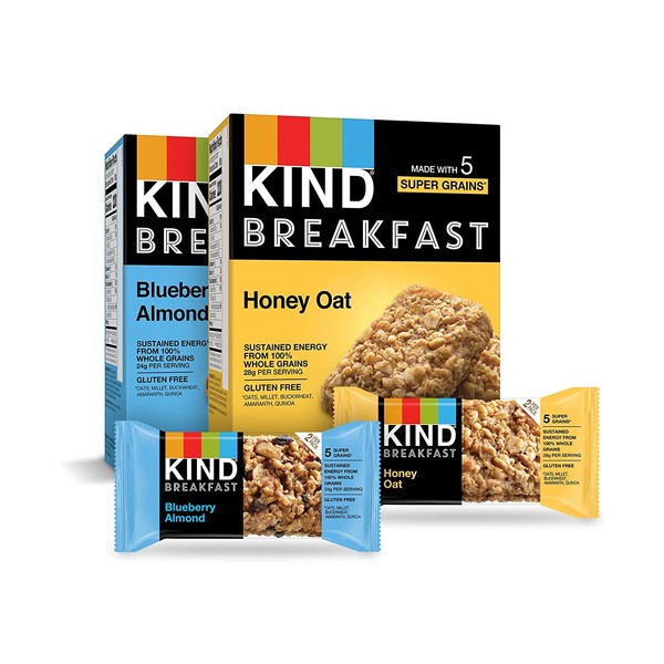 KIND Breakfast Bars Variety Pack, Blueberry Almond & Honey Oat, 1.8oz, 16 Count