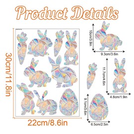 Pack of 2 Rainbow Prism Static Window Stickers - Sun Catcher, Window Stickers, Bird Protection, Easter Bunny Shape, 22 x 30 cm