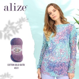 Alize 5 x 100 g Cotton Gold Batik Turkish Premium Wool Cotton and Acrylic Hand Knitting Yarn Baby Wool Knitting Yarn with Colour Gradient Accessory Baby for Crocheting Knitting (5970)