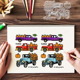 GLOBLELAND Autumn Truck Pumpkin Clear Stamps Harvest Maple Leaves Silicone Clear Stamp Seals Text Transparent Stamps for DIY Scrapbooking Cards Making Photo Album Journal