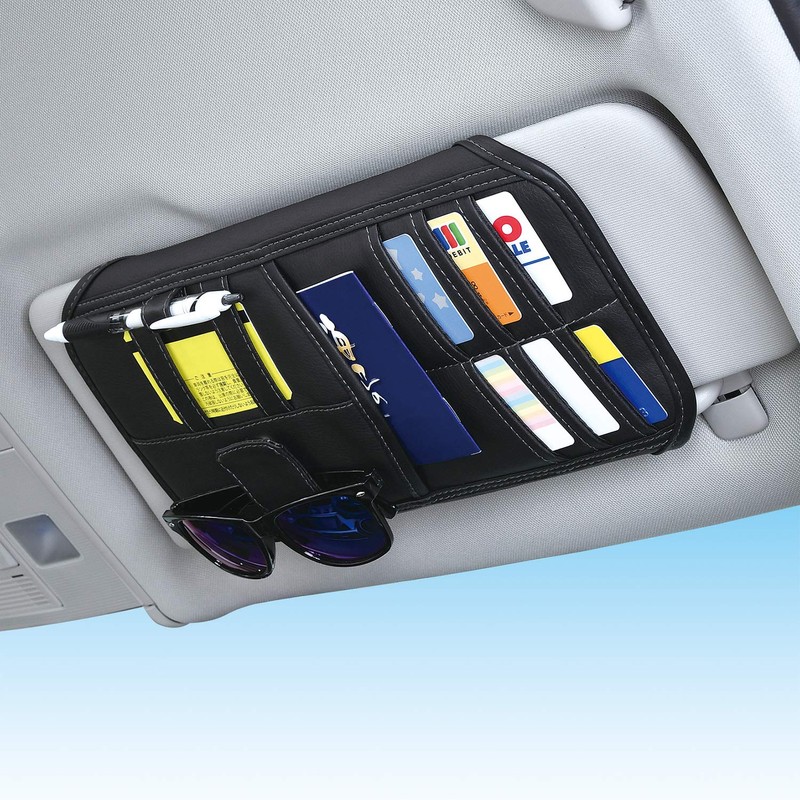 Seiwa WA62 Car Storage Items, Sun Visor Pocket, Genuine Leather