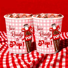 50Pcs She's Ready to Pop Paper Cups Baby Shower Disposable Cups 9oz Soda Pop Theme Party Drinkware for New Mom Gender Reveal Baby Celebration Pregnancy Announcement Newborn Supplies