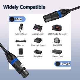 XLR Cable, 26FT XLR Male to Female Microphone Cable, 8 Pins Balanced XLR Male to Female Audio Cable for Microphones Recording, Mixer, Amplifier，Speaker Systems