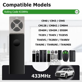 2PCS Garage Door Opener Remote Control Compatible with Chamberlain 4 Channel 433.92 MHz, Garage Door Opener for TX2EV TX4EV TX2EVS TX4EVS TX2REV TX4REV TX4UNI TX4UNI TX4RUNI TX4UNIS