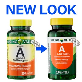 Vitamin A 2400 mcg (Retinol) | 250 Softgels | Vitamin A Supplement for Immune Health by Spring Valley Plus Venanci’os Sticker (Pack of 2)