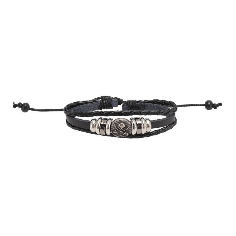 12PCS Braided Faux Leather Bracelet Set Multilayer Vintage Rock Style