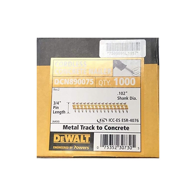DEWALT ENGINEERED BY POWERS Concrete Nails, 3/4" Length, Steel, Zinc