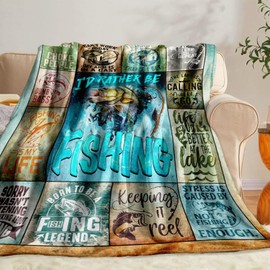 KJACGAD Fishing Gifts for Men, Fishing Gift Throw Blankets 50" x 60", Gifts for Men Who Love Fishing, Gifts for Fishing Lovers, Fishing Gifts for Dad/Grandpa, Best Gifts for a Fisherman