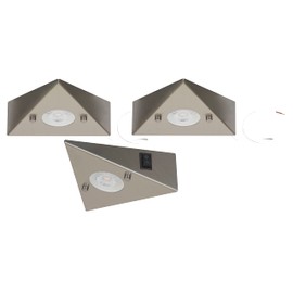 Trango Cook 6739-32N Kitchen Under-Unit Light with 3x 4.8 Watt LED Module 3000 K Warm White Recessed Spotlight Stainless Steel Triangle Light with Switch Cabinet Light Kitchen Light Set of 3