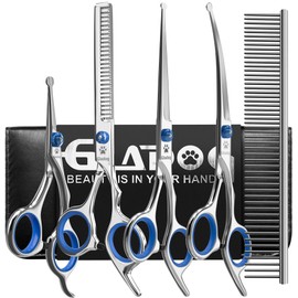 Dog Grooming Scissors Kit with Safety Round Tips, GLADOG Professional 6 in 1 Grooming Scissors for Dogs, Sharp and Heavy-duty Dog Grooming Shears for Dogs Cats Pets