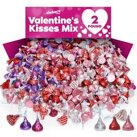 Valentine’s Day Kisses Variety Mix - 2 Pound Bulk Individually Wrapped Assorted Chocolates Candies, Valentine Milk Chocolate Candy for Parties, Gift Bags, Classroom Exchange & Celebrations